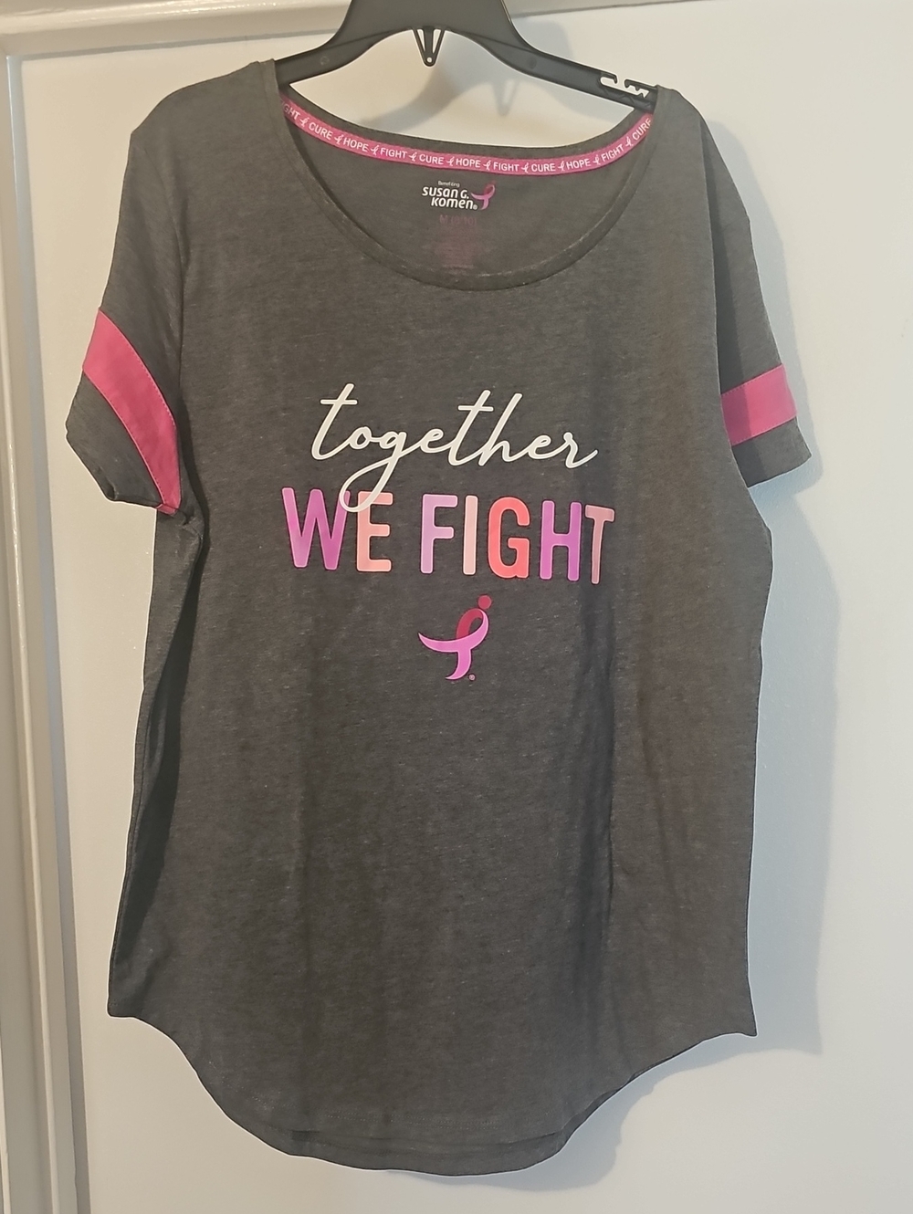 Susan G. Komen 'Together We Fight' Charcoal & Pink Tee Tote 3